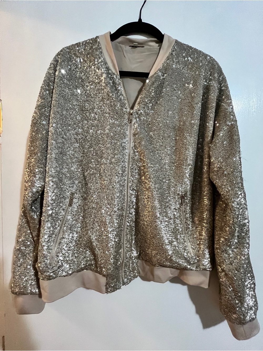 Peyton Jensen Champagne Sequin Bomber Jacket Size Large